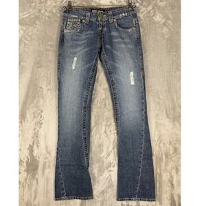 Y2K‎ GUESS JEANS Womens Blue Bootcut Denim Distressed Whiskered Jeans Size 24